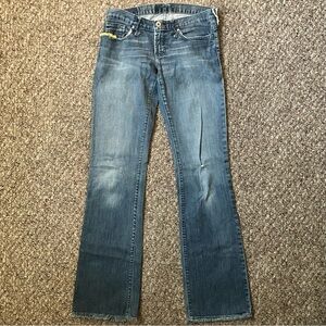 Fossil Jeans Swift Boot Cut 4L Blue Medium Wash Distressed Frayed Hem Upcycled